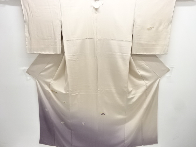 JAPANESE KIMONO / UNUSED HOMONGI / SILK / EMBROIDERY / SEIGAIHA / BY GESHI KIMIKO / SINGLE CREST